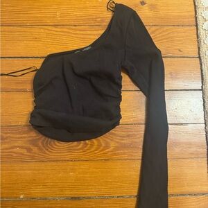 Zara Black Ribbed One shoulder top